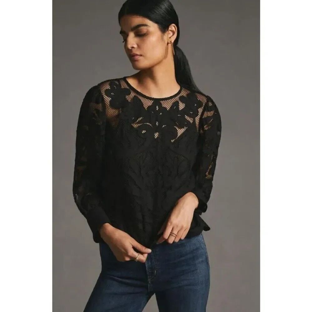 Anthropologie Cutwork Lace Detail Buttonback Blouse XS NWT